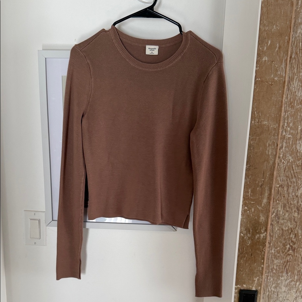 Abercrombie & Fitch Ribbed Crewneck Long Sleeve in Warm Brown
